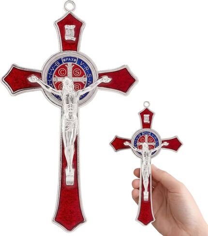 TALPGOD 7 بوصة St Benedict Crucifix Red، صليب جدار صليب للديكور الكاثوليكي، يسوع المسيح معلق على الحائط ديكور فني، Escapularios Catolicos، وسام القديس بنديكت للديكور المنزلي in Saudi Arabia