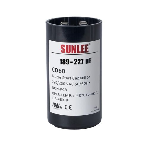 SUNLEE UL معترف به 189-227 فائق التوهج (MFD) 220-250 VAC CD60 مكثف بدء تشغيل المحرك الدائري، ±20%، 50/60 هرتز، بديل لمحرك التيار المتردد أحادي الطور، مضخة حمام السباحة أو مضخة الآبار in Kuwait