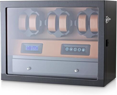 Automatic Watch Winder with 6 Storage Slots, LED Light and Automatic Motor-Stop Option (Black + Black) in Saudi Arabia