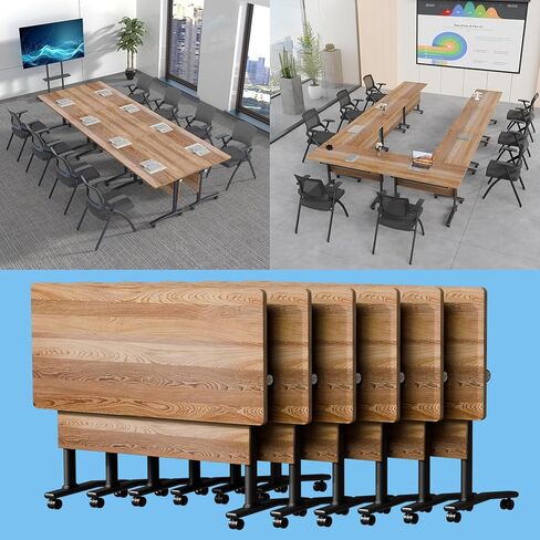 Conference Room Table, Folding Conference Table with Locking Wheel, Flip Top Large Rectangular Meeting Seminar Table, for Office Classroom Meeting in Saudi Arabia