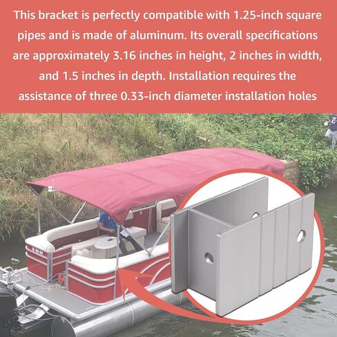 Extra Tall Pontoon Bimini H-Bracket for 1-1/4" Square Aluminum Tubing - 1-Piece Mounting Hardware Set to Raise Hardware Off Rail, Furniture Protection System for Pontoon Boats in Saudi Arabia