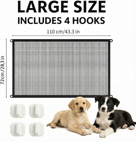 MESH PET GATE-لا حافز سهلة التثبيت ، مساعد جيد ، سياج سلامة الكلاب القابل للطي المحمول للسلالم والمداخل ، 43.3 ″ W × 28.3 ″ H مع 4 خطافات لاصقة in Kuwait