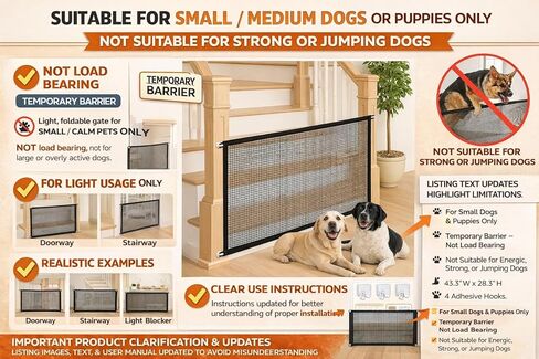MESH PET GATE-لا حافز سهلة التثبيت ، مساعد جيد ، سياج سلامة الكلاب القابل للطي المحمول للسلالم والمداخل ، 43.3 ″ W × 28.3 ″ H مع 4 خطافات لاصقة in Kuwait