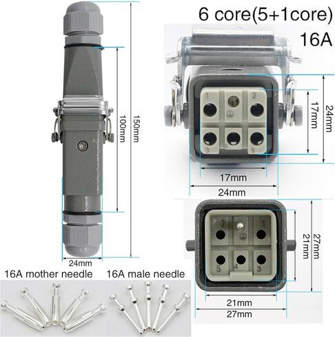 HDC-HA-5 Heavy Duty Connector 4/5/6/8 Core Pins Aviation Industry Waterproof Sand Proof Socket 250V 10A/16A(6core) in Saudi Arabia