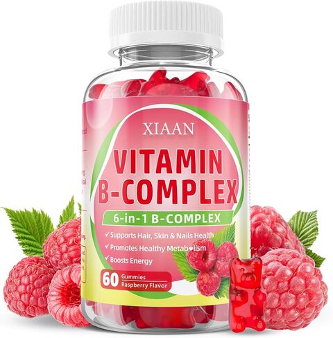 Vitamin B Complex Gummies for Women & Men - Vitamin B12, B1, B2, B3, B5, B6, B-Complex Vitamin Supplements for Energy & Immune Support, Sugar-Free/Vegan/Gluten-Free, Raspberry Flavor 60 Count in Saudi Arabia