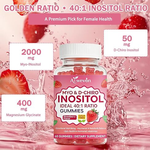Myo-Inositol & D-Chiro Inositol Gummies 40:1 Ratio – Hormone Balance Supplement for Women – Ovarian & Fertility Support with Vitamins – Myo Chiro Inositol Gummies for Womens Health, 60 Count in Saudi Arabia
