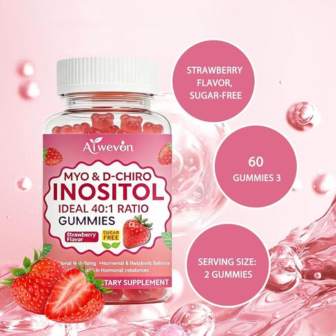 Myo-Inositol & D-Chiro Inositol Gummies 40:1 Ratio – Hormone Balance Supplement for Women – Ovarian & Fertility Support with Vitamins – Myo Chiro Inositol Gummies for Womens Health, 60 Count in Saudi Arabia