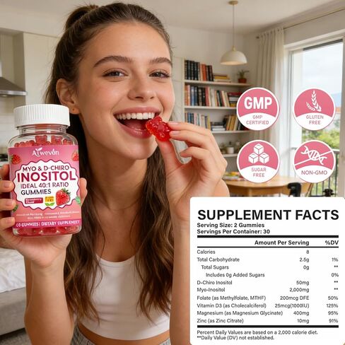 Myo-Inositol & D-Chiro Inositol Gummies 40:1 Ratio – Hormone Balance Supplement for Women – Ovarian & Fertility Support with Vitamins – Myo Chiro Inositol Gummies for Womens Health, 60 Count in Saudi Arabia