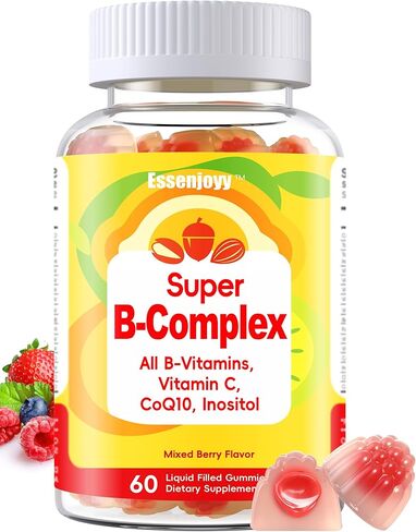 Liquid-Filled B Complex Gummies for Daily Routine, Juicy Berry Flavor, Complete B Vitamins with Vitamin C, CoQ10 & Inositol, Easy to Enjoy, 60 Gummies x 2 (120 Total) in Saudi Arabia