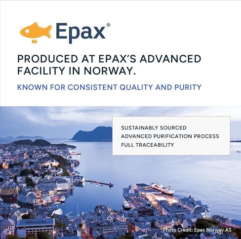 زيت السمك EPAX® النرويجي أوميغا 3 - 1000 ملجم EPA وDHA، نموذج rTG لامتصاص فائق، معتمد من IFOS، لا يوجد تجشؤ مريب، تم اختباره من قبل طرف ثالث، دعم دماغ القلب والمفاصل - 120 كبسولة هلامية in Kuwait
