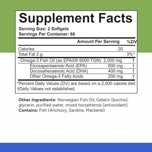 زيت السمك EPAX® النرويجي أوميغا 3 - 1000 ملجم EPA وDHA، نموذج rTG لامتصاص فائق، معتمد من IFOS، لا يوجد تجشؤ مريب، تم اختباره من قبل طرف ثالث، دعم دماغ القلب والمفاصل - 120 كبسولة هلامية in Kuwait