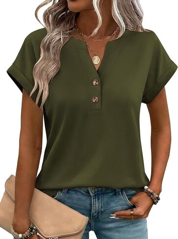 Zeagoo Women Tops Summer Short Sleeve T Shirts V Neck Dressy Casual Work Blouses Fashion Boho Clothes S-3XL in Saudi Arabia