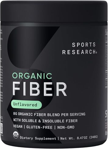 Sports Research® Organic Fiber Unflavored – Organic Fiber Powder - Daily Psyllium Husk and Prebiotic Agave Inulin, Helps Maintain Regularity* with Soluble & Insoluble Fiber - Easy to Mix, 30 Servings in Saudi Arabia