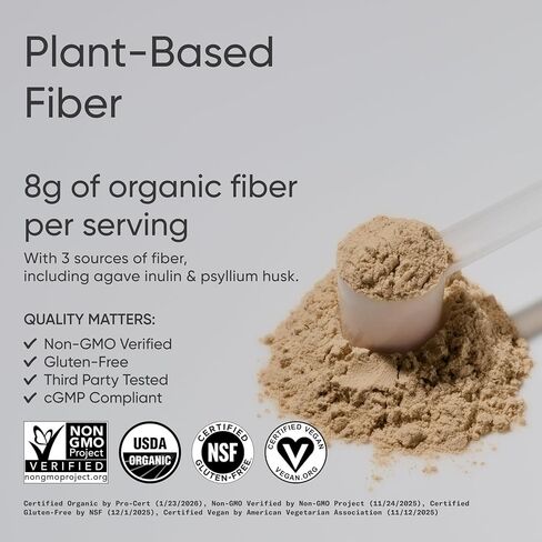 Sports Research® Organic Fiber Unflavored – Organic Fiber Powder - Daily Psyllium Husk and Prebiotic Agave Inulin, Helps Maintain Regularity* with Soluble & Insoluble Fiber - Easy to Mix, 30 Servings in Saudi Arabia