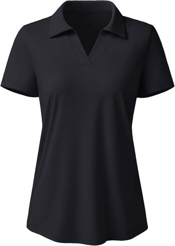قمصان بولو نسائية بأكمام قصيرة بعامل حماية من أشعة الشمس 50+ للحماية من الشمس ورقبة على شكل حرف V وياقة لممارسة رياضة الجولف ومقاس مناسب للعمل in Kuwait