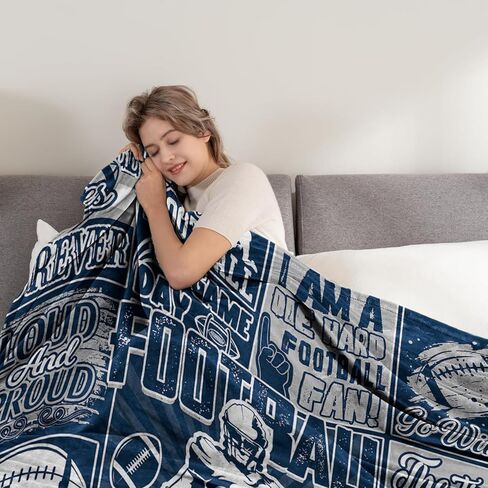 Football Fans Blanket 60" x 50", City Sports Football Gifts for Team Fans, Navy Football Stuff for Football Lovers Bedroom Decor Sofa Couch Bed in Saudi Arabia