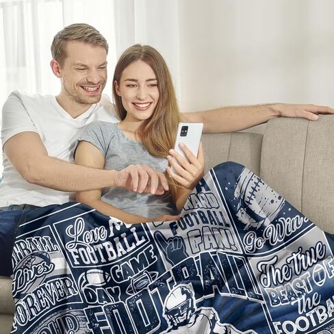 Football Fans Blanket 60" x 50", City Sports Football Gifts for Team Fans, Navy Football Stuff for Football Lovers Bedroom Decor Sofa Couch Bed in Saudi Arabia
