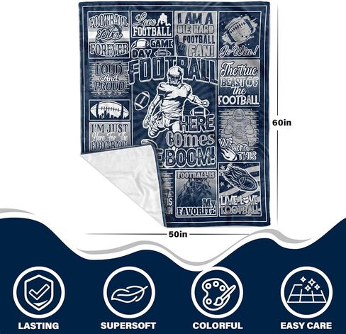 Football Fans Blanket 60" x 50", City Sports Football Gifts for Team Fans, Navy Football Stuff for Football Lovers Bedroom Decor Sofa Couch Bed in Saudi Arabia