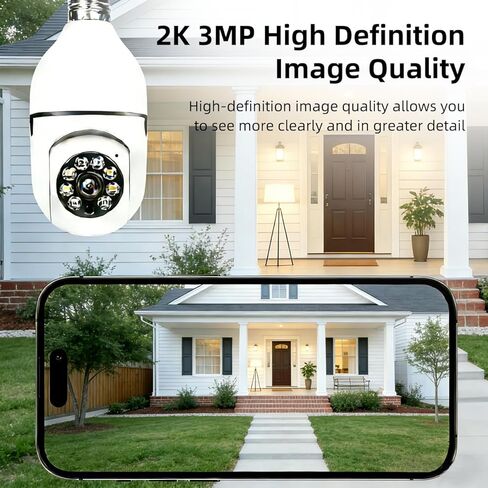 Hawkray Light Bulb Security Camera -5G& 2.4GHz WiFi 2K 3MP Security Cameras Wireless Outdoor Motion Detection and 911 Alarm Monitoring,Open AI Enabled,US Local Cloud, Color Night Vision, in Kuwait