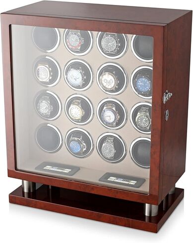 Watch Winder for 16 Automatic Watches with LED Backlight and LCD Touchscreen Control (Black + Black) in Saudi Arabia