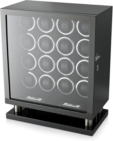Watch Winder for 16 Automatic Watches with LED Backlight and LCD Touchscreen Control (Black + Black) in Saudi Arabia