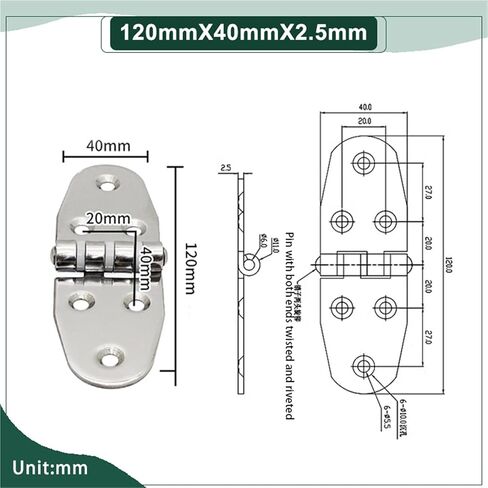 304 Stainless Steel with Rubber Pad Cushioning Silent Flat Folding Hinge 1Pcs(120mmX40mmX2.5mm) in Saudi Arabia