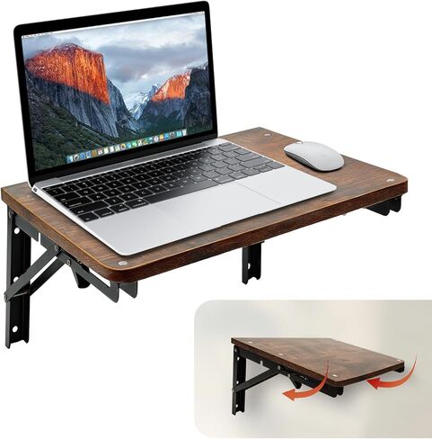 Folding Shelf Wall Mounted for Small Space, Rustic Wooden Wall Table for Living Room Bedroom Decor, Home Office Floating Fold Down Desk, Media Shelves with Heavy-Duty Brackets Holds Up to 30lbs in Saudi Arabia