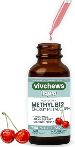 High-Potency Vegan Methyl B12 Liquid Drops for Energy & Brain Support, 3,000 mcg per Serving, Stevia-Sweetened, Non-GMO, Gluten-Free, Alcohol-Free, 2-Month Supply, Nothing Artificial in Saudi Arabia