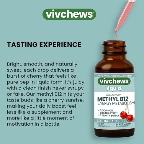 High-Potency Vegan Methyl B12 Liquid Drops for Energy & Brain Support, 3,000 mcg per Serving, Stevia-Sweetened, Non-GMO, Gluten-Free, Alcohol-Free, 2-Month Supply, Nothing Artificial in Saudi Arabia