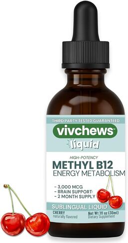 High-Potency Vegan Methyl B12 Liquid Drops for Energy & Brain Support, 3,000 mcg per Serving, Stevia-Sweetened, Non-GMO, Gluten-Free, Alcohol-Free, 2-Month Supply, Nothing Artificial in Saudi Arabia