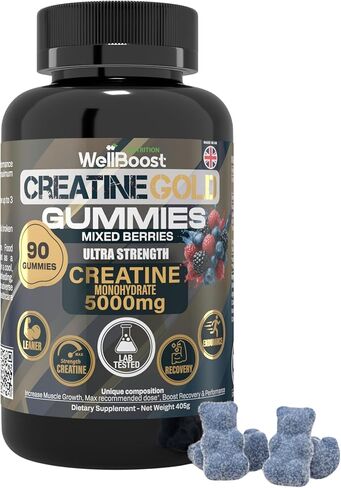 WellBoost Creatine Gold – 5000mg Creatine Monohydrate, Vegan, Sugar-Free Gummies for Lean Muscle Growth, Endurance, Recovery & Energy (1 Month Supply) with Mixed Berry Flavour. in Saudi Arabia
