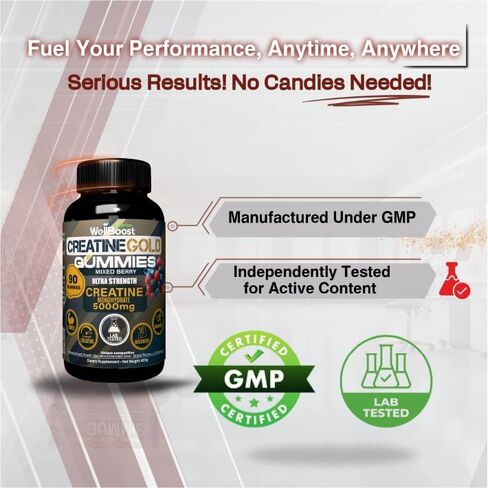 WellBoost Creatine Gold – 5000mg Creatine Monohydrate, Vegan, Sugar-Free Gummies for Lean Muscle Growth, Endurance, Recovery & Energy (1 Month Supply) with Mixed Berry Flavour. in Saudi Arabia