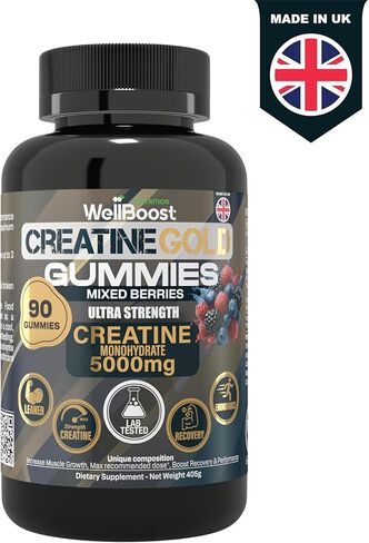 WellBoost Creatine Gold – 5000mg Creatine Monohydrate, Vegan, Sugar-Free Gummies for Lean Muscle Growth, Endurance, Recovery & Energy (1 Month Supply) with Mixed Berry Flavour. in Saudi Arabia