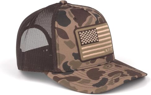 ARIAT Men's Camo Richardson 112 Trucker Cap with Embroidered American Flag Patch in Saudi Arabia