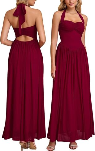 Parthea Halter Neck Corset Maxi Dress Elegant Backless Long Dress for Women Wedding Guest Party Evening Gowns in Saudi Arabia
