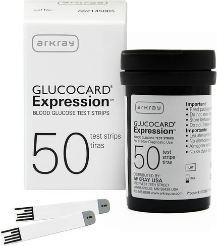 شرائط اختبار الجلوكوز في الدم من ARKRAY GLUCOCARD - بدون ترميز، 0.8 ميكروليتر ونتائج سريعة خلال 6 ثوانٍ - متوافقة مع جهاز قياس السكر في الدم من GLUCOCARD - عدد 200 (4 عبوات من 50) in Kuwait