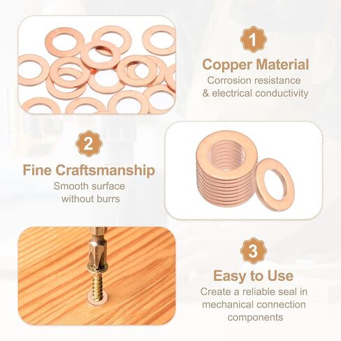 PATIKIL 35PCS M8 Copper Washers, M8x14x1mm Copper Crush Washer Metric Flat Washers Sealing Washers Assortment Kit Oil Drain Plug Gasket Ring for Automotive Battery Vehicles Screws Bolt in Saudi Arabia