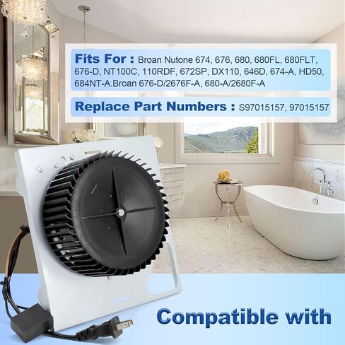 مجموعة استبدال محرك المروحة S97015157 متوافقة مع Broan Nutone 674، 674-A، 676، 676-D/2676F-A، 680، 680FL، لـ Broan NT100C، 110RDF، 672SP، DX110 استبدال مروحة عادم الحمام 110 CFM in Kuwait