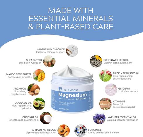 كريم المغنيسيوم للاعتلال العصبي - تشنجات العضلات العصبية وآلام الجسم ودعم وقت النوم - غسول موضعي ليلي مع اللافندر - الأطفال البالغون يسترخيون بتدليك مهدئ للأقدام والساق والظهر in Kuwait