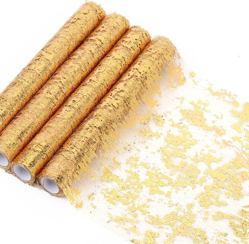 4 Pieces Gold Table Runner, 11"x108" Sequin Glitter Foil Metallic Thin Mesh Table Runner Roll Table Decorations for Wedding, Birthday, Christmas in Kuwait