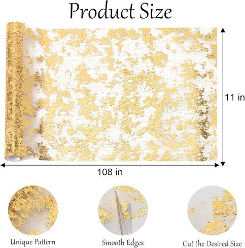 4 Pieces Gold Table Runner, 11"x108" Sequin Glitter Foil Metallic Thin Mesh Table Runner Roll Table Decorations for Wedding, Birthday, Christmas in Kuwait