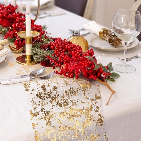 4 Pieces Gold Table Runner, 11"x108" Sequin Glitter Foil Metallic Thin Mesh Table Runner Roll Table Decorations for Wedding, Birthday, Christmas in Kuwait