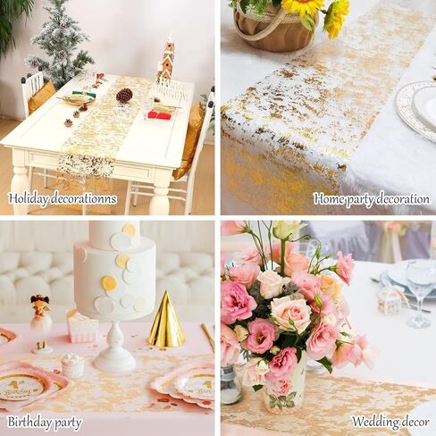 4 Pieces Gold Table Runner, 11"x108" Sequin Glitter Foil Metallic Thin Mesh Table Runner Roll Table Decorations for Wedding, Birthday, Christmas in Kuwait