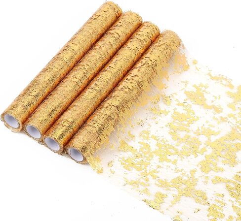 4 Pieces Gold Table Runner, 11"x108" Sequin Glitter Foil Metallic Thin Mesh Table Runner Roll Table Decorations for Wedding, Birthday, Christmas in Kuwait