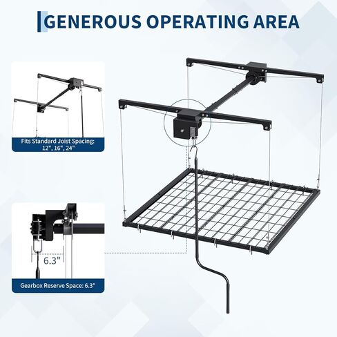 GarveeTech Overhead Garage Storage Rack, Heavy Duty Adjustable 4x4 ft Ceiling Mounted Storage Racks, 350 Lb Capacity Overhead Garage Storage Rack with Manual Safety Lock for Garage Ceiling Storage in Saudi Arabia