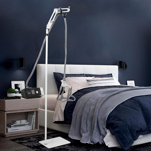 CPAP خرطوم أنبوب حامل رافع المشبك مشبك خطاف دعم مجموعة تخزين بجانب السرير _ هيكل معدني قوي _ 5.6 قدم أقصى ارتفاع زاوية قابل للتعديل _ يمنع تسرب الهواء المتشابك السائب (لون أبيض) in Saudi Arabia