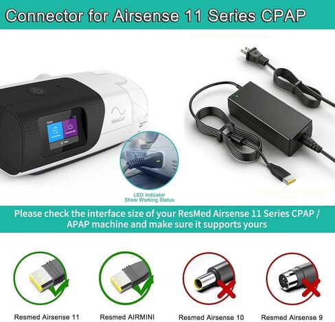 شاحن إمداد الطاقة 24 فولت 65 وات لشاحن ResMed AirSense 11 AutoSet Elite CPAP Air11، 39205 E1399 390010 R390-7230 سلك طاقة بديل لشاحن ResMed airsense 11 in Kuwait