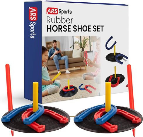 Indoor Outdoor Rubber Horseshoes Set: 4 Horseshoes, 2 Pegs, 2 Rubber Mats, 2 Red Plastic dowels & 1 Mesh Bag | Perfect for Tailgate, Beach, Parks, Picnics, Backyard, Fun for Kids Adults in Saudi Arabia