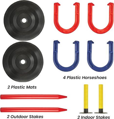 Indoor Outdoor Rubber Horseshoes Set: 4 Horseshoes, 2 Pegs, 2 Rubber Mats, 2 Red Plastic dowels & 1 Mesh Bag | Perfect for Tailgate, Beach, Parks, Picnics, Backyard, Fun for Kids Adults in Saudi Arabia