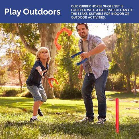 Indoor Outdoor Rubber Horseshoes Set: 4 Horseshoes, 2 Pegs, 2 Rubber Mats, 2 Red Plastic dowels & 1 Mesh Bag | Perfect for Tailgate, Beach, Parks, Picnics, Backyard, Fun for Kids Adults in Saudi Arabia